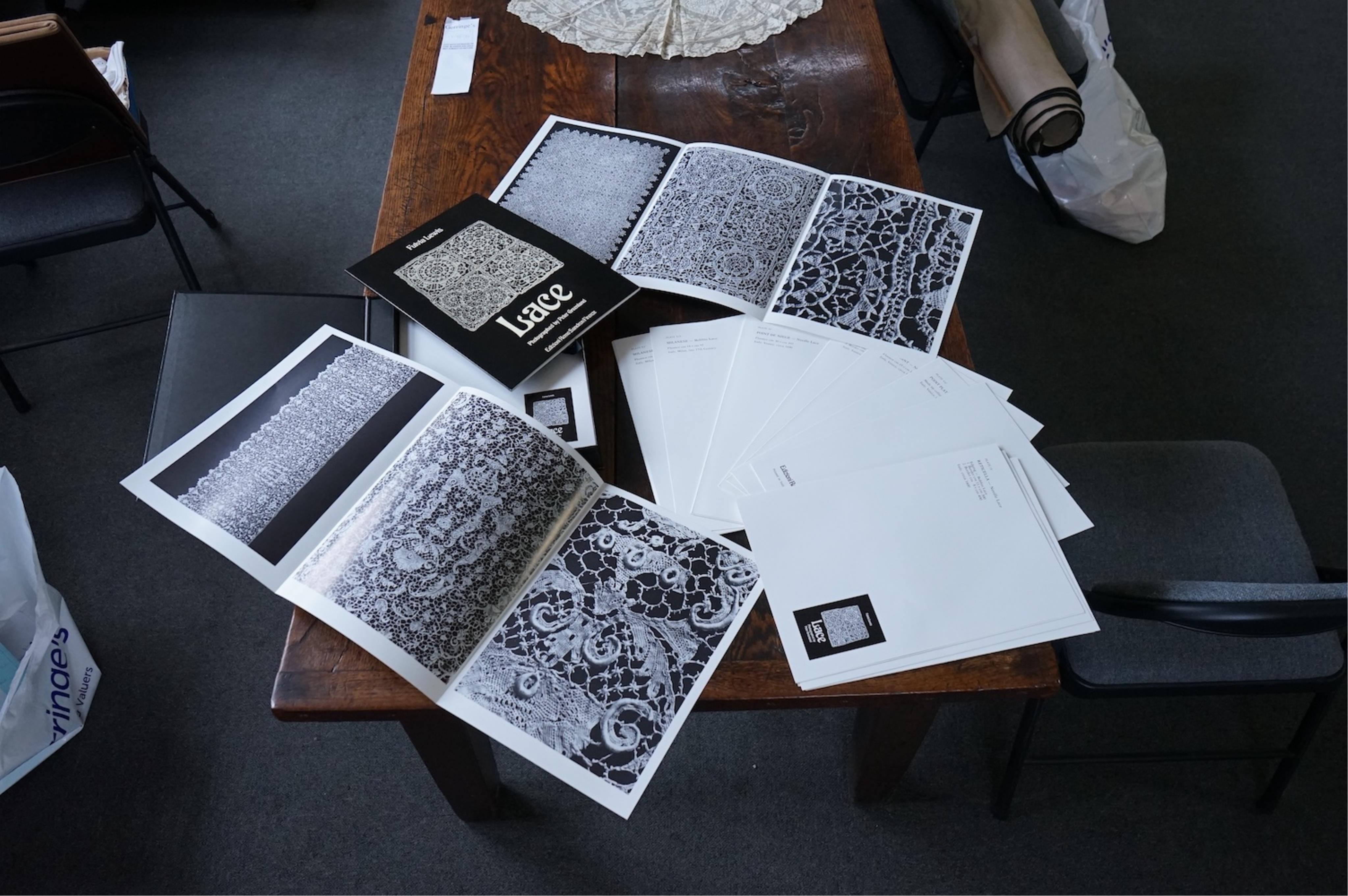 Lace, by Fulvia Lewis, a folio of photographs of the history of bobbin, and needle laces from early the 16th century to the 19th century.